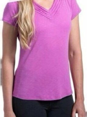 KUHL The Sora T-Shirt V-Neck Raw Edge Slub Wicking UPF 30 Travel Hiking Tee M